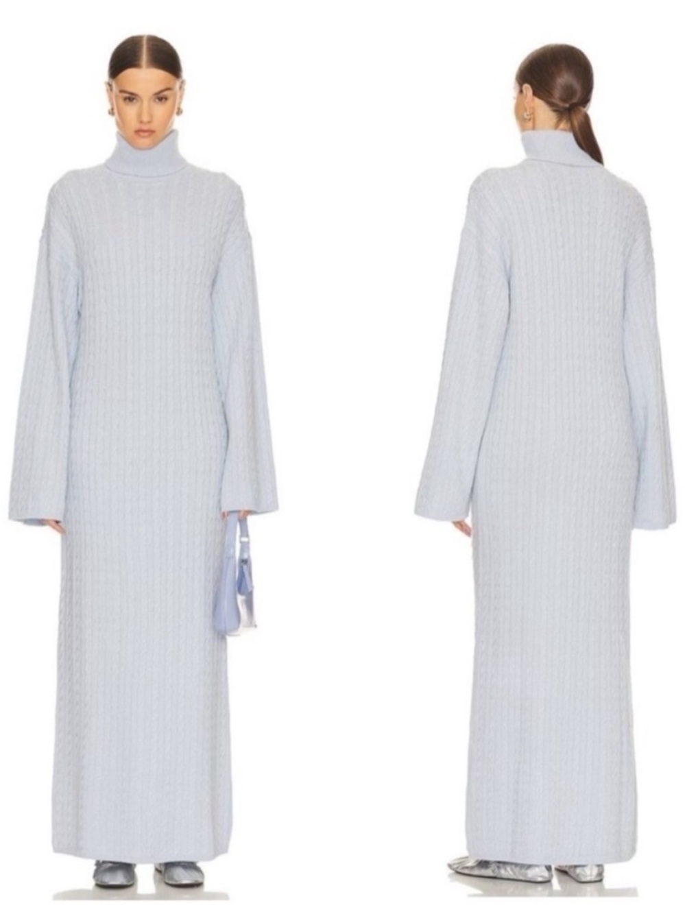 NWT Helsa Shai Cable Knit Wool Blend Maxi Dress Pale Blue